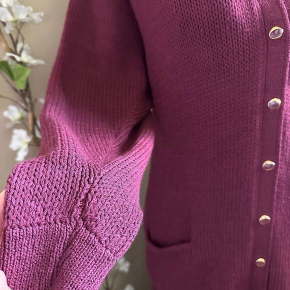 Vintage Marie St John Knit Burgundy 2 Piece Cardigan Pant Set - Picture 3 of 16